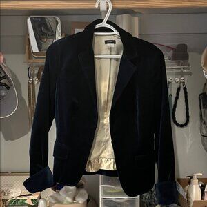 J. Crew Women's Dark Blue Velvet Blazer. Satin and pink inner lining.